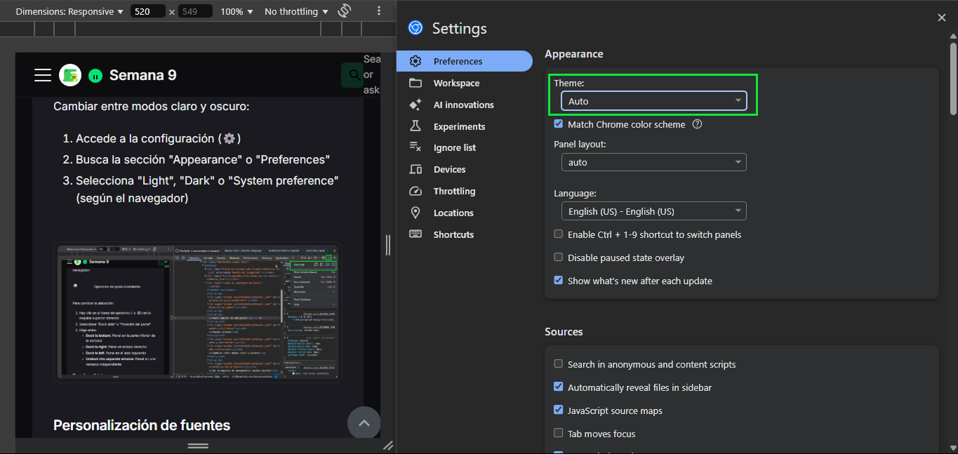 Tema oscuro del Inspector